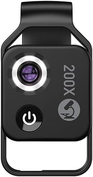 200X Magnification Microscope Lens withCPL Mobile LED Light Micro Pocket Macro Lenses for iPhone Samsung All Smartphones (Black Without CPL)
