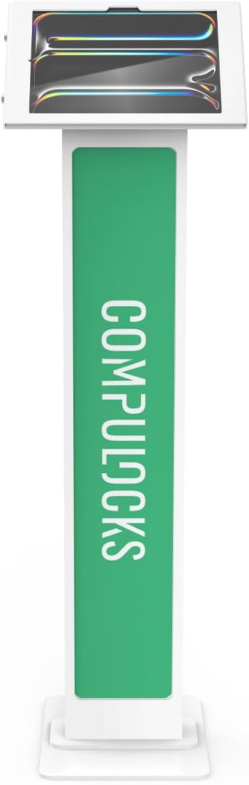 Compulocks iPad Pro M4 13" (2024) Apex Enclosure Brandable Floor Stand – Secure Tablet Display Stand, Kiosk Mount, Stand for Touchscreen Tablets, Digital Signage, POS Display - White