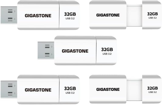 GIGASTONE 32GB Flash Drive (5 Pack) Z60 USB 3.2 Gen 1, 100MB/s Ultra Fast, Retractable Capless Slider Design, Data Storage, Backup for PC/Mac/TV/Car Audio, USB 2.0/3.0/3.1 Compatible