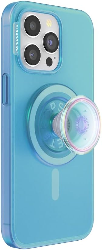 PopSockets iPhone 15 Pro Max Case with Phone Grip and Slide Compatible with MagSafe, Phone Case for iPhone 15 Pro Max, Wireless Charging Compatible - Opalescent Blue