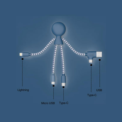 Multi USB Cable 4 in 1 - Universal Charger Made from Recycled Plastic - USB, USB-C, Lighting, Micro USB Ports - Compatible with All Smartphones Mr Bio Blue Octopus