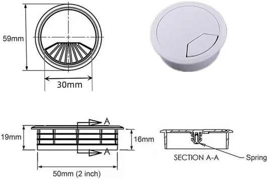2pcs 2 inch Desk Wire Cord Cable Grommets Hole Cover for Office PC Desk Cable Cord Organizer Plastic Cover Black (White-2Pcs)