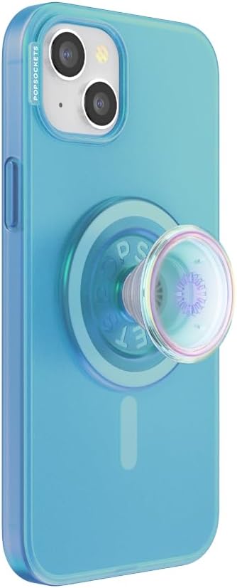 PopSockets iPhone 15 Plus Case with Round Phone Grip Compatible with MagSafe, Phone Case for iPhone 15 Plus, Wireless Charging Compatible - Blue Opalescent