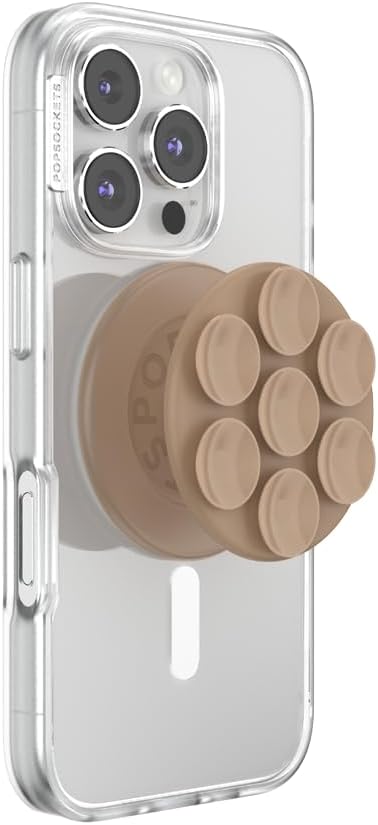 PopSockets Suck-Up™ Suction Grip & Stand, 3-in-1 MagSafe Phone Mount for iPhone, Strong Hold on Mirrors & Glass, Swappable Top, Portable & Reusable - Latte