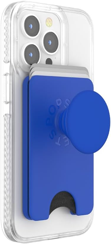 PopSockets Phone Wallet with Expanding Grip and Adapter Ring for MagSafe, Phone Card Holder, Wireless Charging Compatible, Wallet Compatible with MagSafe - Cobalt