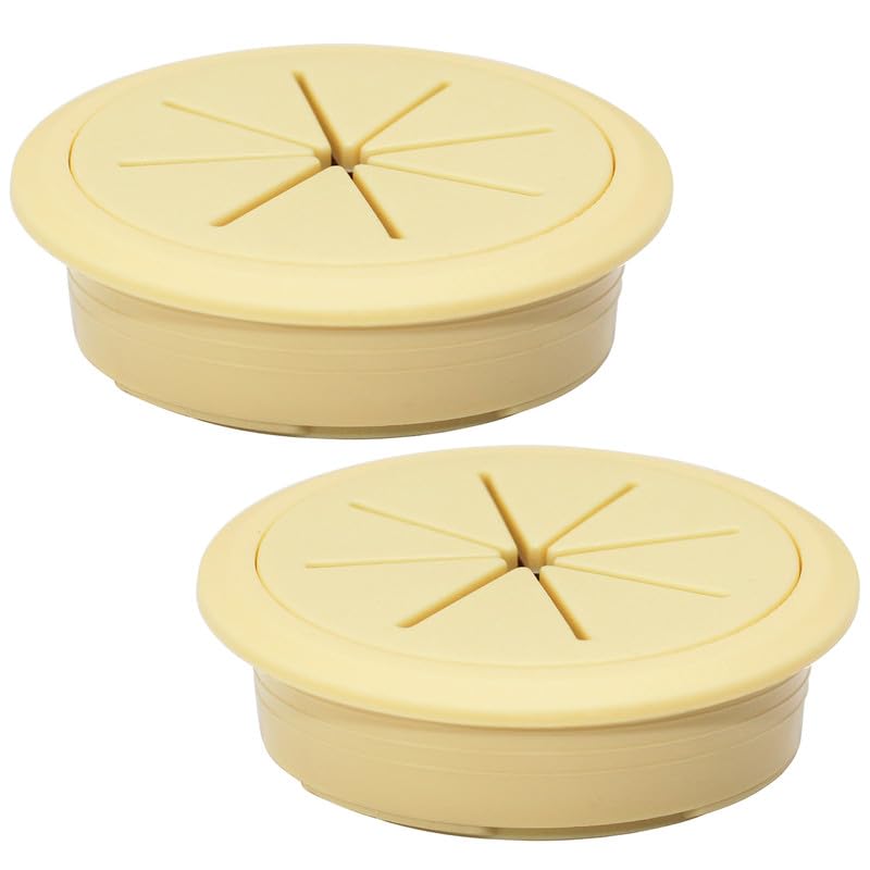 2 Pcs Desk Grommet 2-3/8" / 60 mm, Desk Hole Cover for Cables Beige, Cable Grommet ABS Plastic, Desk Hole Grommet for Home & Office Pc, Detachable Cable Cord Organizer