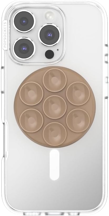 PopSockets Suck-Up™ Suction Grip & Stand, 3-in-1 MagSafe Phone Mount for iPhone, Strong Hold on Mirrors & Glass, Swappable Top, Portable & Reusable - Latte