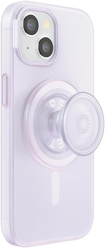 PopSockets iPhone 15 Case with Round Phone Grip Compatible with MagSafe, Phone Case for iPhone 15, Wireless Charging Compatible - White Opalescent