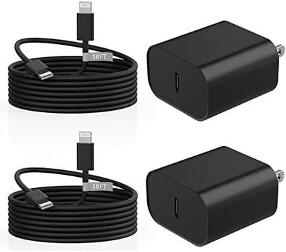 Matsusho iPhone Charger Fast Charging 10 FT, 2 Pack 20W USB C Wall Charger Block with 10FT Long Type C to Lightning Fast Charging Data Sync Cable Compatible for iPhone 14 13 12 11 Pro Max XS XR X iPad