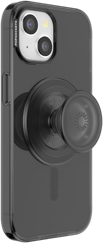 PopSockets iPhone 15 Case with Round Phone Grip Compatible with MagSafe, Phone Case for iPhone 15, Wireless Charging Compatible - Black Translucent