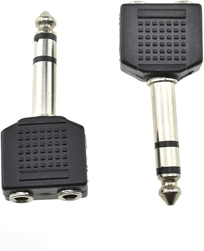 Hahiyo 3.25 M-2x6.35 F-TRS Stereo Plug Interconnect Audio One Male 6.35mm(1/4 inch) and Two Females 3.25mm(1/8Inch) Adapter Splitter Good Signal Sound Snap Tight Not Wobble for Guitar Black 2pcs