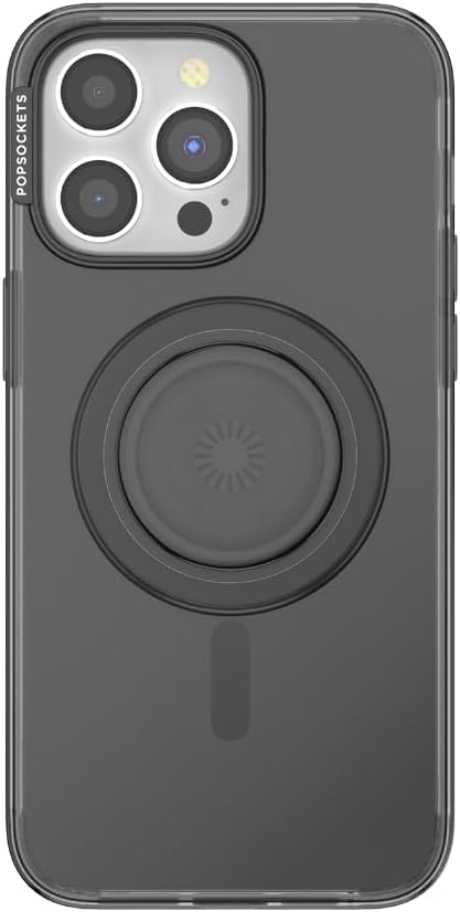 PopSockets iPhone 15 Pro Max Case with Round Phone Grip Compatible with MagSafe, Phone Case for iPhone 15 Pro Max, Wireless Charging Compatible - Black Translucent