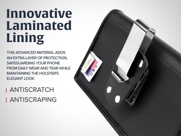 Turtleback Belt Clip for iPhone 16 Pro, 16e, 15 pro 14 Pro 13 Pro -Medium- Fits w/Shockproof Commuter Style Cases, Premium Black Leather, Horizontal Belt Holder, Magnetic Closure HD Rotating Clip