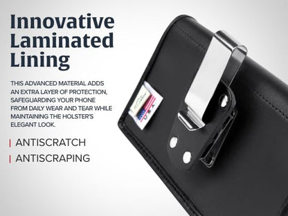 Turtleback Belt Clip for iPhone 16 Pro, 16e, 15 pro 14 Pro 13 Pro -Medium- Fits w/Shockproof Commuter Style Cases, Premium Black Leather, Horizontal Belt Holder, Magnetic Closure HD Rotating Clip