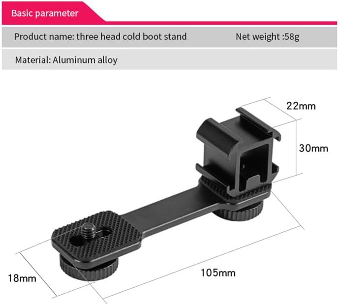 Aluminum Camera Cold Shoe Mount, Hot Shoe Extension Camera Flash Bracket for Light, Mic, with 1/4'' Tripod Screw (ST-002)