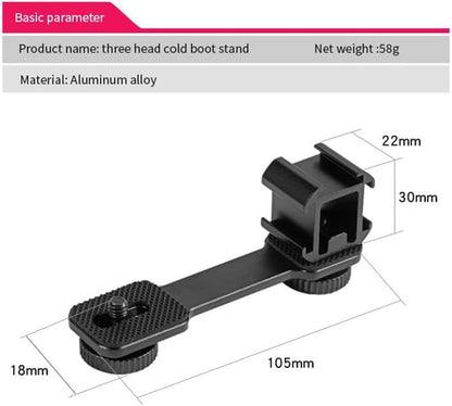 Aluminum Camera Cold Shoe Mount, Hot Shoe Extension Camera Flash Bracket for Light, Mic, with 1/4'' Tripod Screw (ST-002)