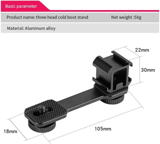 Aluminum Camera Cold Shoe Mount, Hot Shoe Extension Camera Flash Bracket for Light, Mic, with 1/4'' Tripod Screw (ST-002)