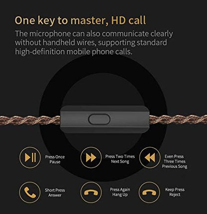 CCA C12 in Ear Monitor Headphones 5BA 1DD Hybrid HiFi IEM Earphones Noise Isolating Stereo Wired Earbuds for Musicians Audiophile Singers DJ（with mic）