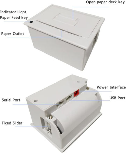 PRIMUZ Micro Thermal Printer Ticket Serial Port Printer Module Can Be Docked with Arduino/ESP32, Supporting Secondary Development TTL/RS232 White