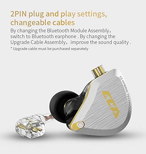 CCA C12 in Ear Monitor Headphones 5BA 1DD Hybrid HiFi IEM Earphones Noise Isolating Stereo Wired Earbuds for Musicians Audiophile Singers DJ（with mic）