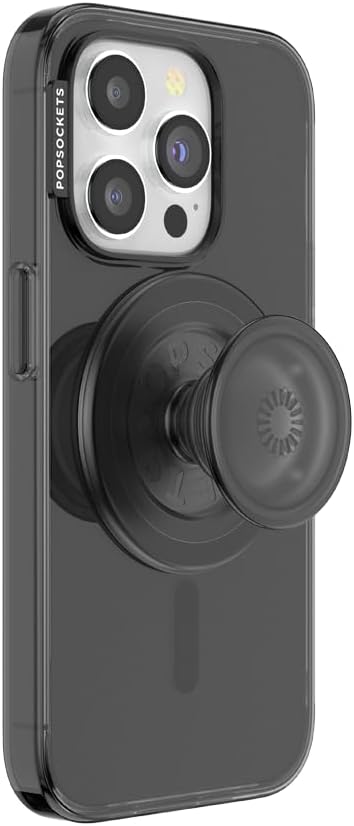 PopSockets iPhone 15 Pro Case with Round Phone Grip Compatible with MagSafe, Phone Case for iPhone 15 Pro, Wireless Charging Compatible - Black Translucent