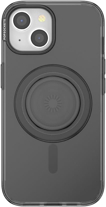 PopSockets iPhone 15 Case with Round Phone Grip Compatible with MagSafe, Phone Case for iPhone 15, Wireless Charging Compatible - Black Translucent