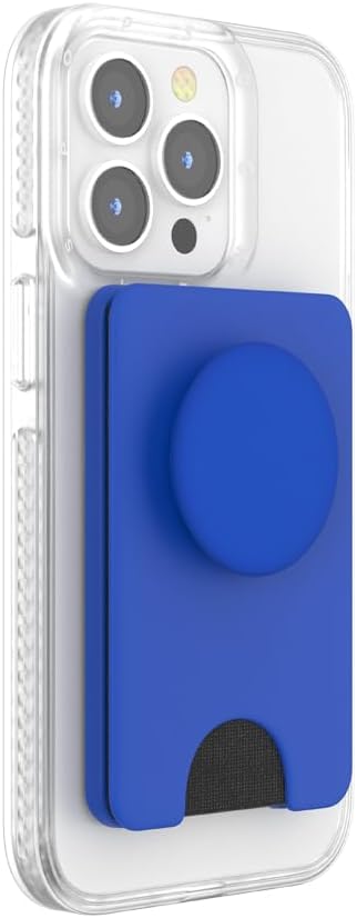PopSockets Phone Wallet with Expanding Grip and Adapter Ring for MagSafe, Phone Card Holder, Wireless Charging Compatible, Wallet Compatible with MagSafe - Cobalt
