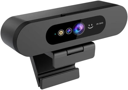 2K QHD Webcam with Windows Hello Facial Recognition, 4MP Computer Camera with Noise-reducing Mic, Privacy Cover, 92° FOV Laptop Webcam for Video Conferencing, Live Streaming, Online Learning