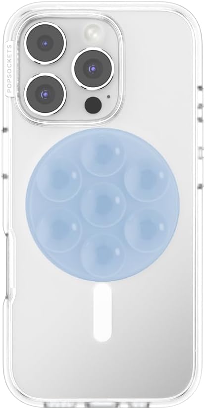 PopSockets Suck-Up™ Suction Grip & Stand, 3-in-1 MagSafe Phone Mount for iPhone, Strong Hold on Mirrors & Glass, Swappable Top, Portable & Reusable - Frost