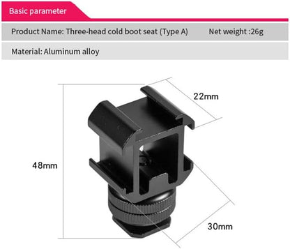 Aluminium Camera Hot Shoe Mount Adapter Video Accessory Triple Cold Shoe Bracket Lights, LED Monitors, Microphones, Audio Recorder & Studio Flash Video Camera