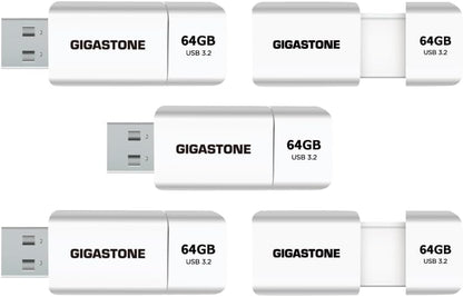 GIGASTONE 64GB Flash Drive (5 Pack) Z60 USB 3.2 Gen 1, 100MB/s Ultra Fast, Retractable Capless Slider Design, Data Storage, Backup for PC/Mac/TV/Car Audio, USB 2.0/3.0/3.1 Compatible
