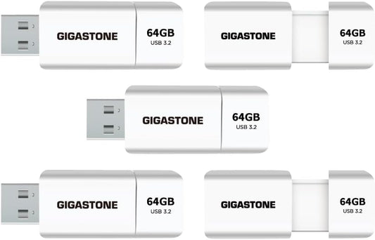 GIGASTONE 64GB Flash Drive (5 Pack) Z60 USB 3.2 Gen 1, 100MB/s Ultra Fast, Retractable Capless Slider Design, Data Storage, Backup for PC/Mac/TV/Car Audio, USB 2.0/3.0/3.1 Compatible