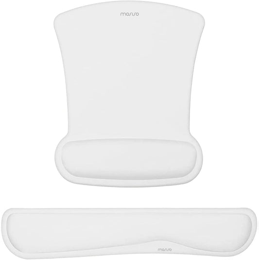 MOSISO Wrist Rest Support for Mouse Pad & Keyboard Set, Ergonomic Mousepad Non-Slip Base Home/Office Pain Relief & Easy Typing Cushion with Neoprene Cloth & Raised Memory Foam, White