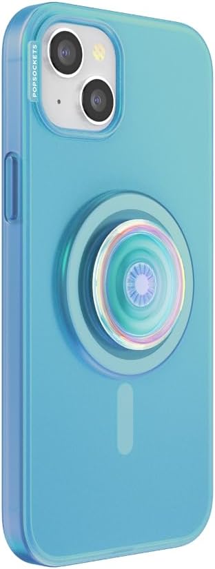 PopSockets iPhone 15 Plus Case with Round Phone Grip Compatible with MagSafe, Phone Case for iPhone 15 Plus, Wireless Charging Compatible - Blue Opalescent