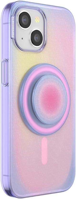 PopSockets iPhone 15 Case with Round Phone Grip Compatible with MagSafe, Phone Case for iPhone 15, Wireless Charging Compatible - Aura