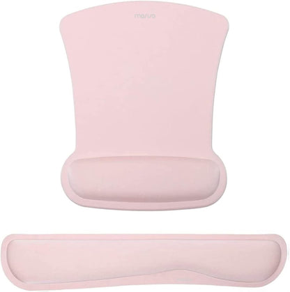 MOSISO Wrist Rest Support for Mouse Pad & Keyboard Set, Ergonomic Mousepad Non-Slip Base Home/Office Pain Relief & Easy Typing Cushion with Neoprene Cloth & Raised Memory Foam, Pink