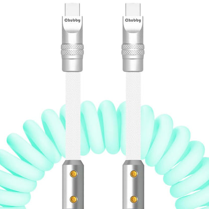 ChubbyCable Colorblock Chubby - Spring Braided Coiled USB C Charge Cable, Type C, 2.29FT-3.6FT, Light Blue+White, Car Charger Cord
