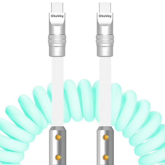ChubbyCable Colorblock Chubby - Spring Braided Coiled USB C Charge Cable, Type C, 2.29FT-3.6FT, Light Blue+White, Car Charger Cord