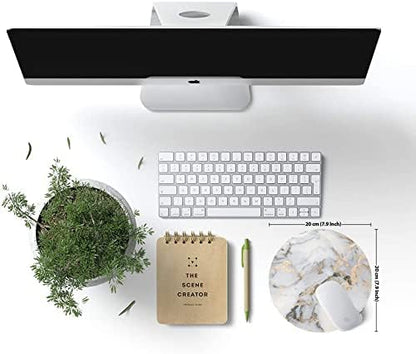 Mouse Pad, White Gold Marble Customized Premium-Textured Round Mouse Pad, Washable Mousepads with Lycra Cloth, Non-Slip Rubber Base Computer Mouse Pads for Wireless Mouse