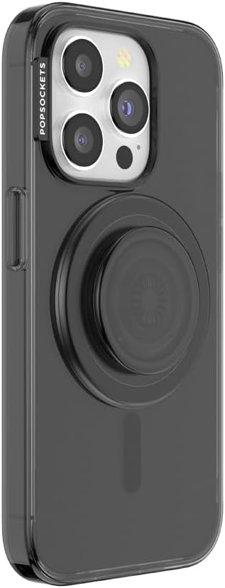 PopSockets iPhone 15 Pro Case with Round Phone Grip Compatible with MagSafe, Phone Case for iPhone 15 Pro, Wireless Charging Compatible - Black Translucent