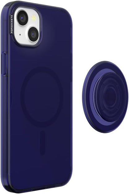 PopSockets iPhone 15 Plus Case with Phone Grip and Slide Compatible with MagSafe, Phone Case for iPhone 15 Plus, Wireless Charging Compatible - French Navy