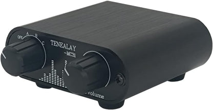 3.5mm Audio Switch with line Volume Controller, 3 in 1 Out 1/8" aux switcher Splitter selector Box, Mini Inline Headphone attenuator Volume Control knob -MC31