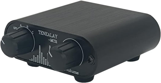 3.5mm Audio Switch with line Volume Controller, 3 in 1 Out 1/8" aux switcher Splitter selector Box, Mini Inline Headphone attenuator Volume Control knob -MC31