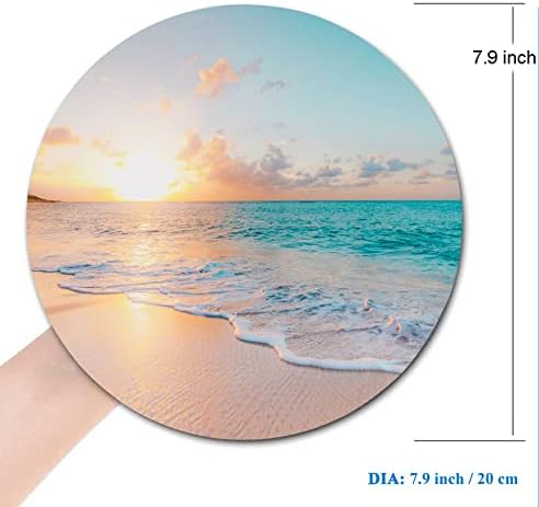 Round Mouse Pad, Beach Customized Premium-Textured Mouse Mat, Washable Mousepads with Lycra Cloth, Non-Slip Rubber Base Small Mousepad, 7.9×7.9×0.12 inches (Beach)