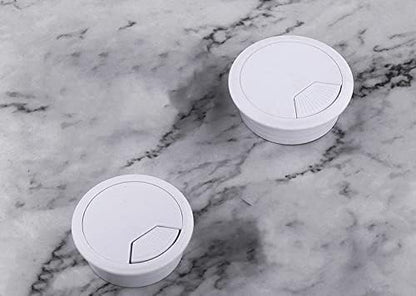 2pcs 2 inch Desk Wire Cord Cable Grommets Hole Cover for Office PC Desk Cable Cord Organizer Plastic Cover Black (White-2Pcs)