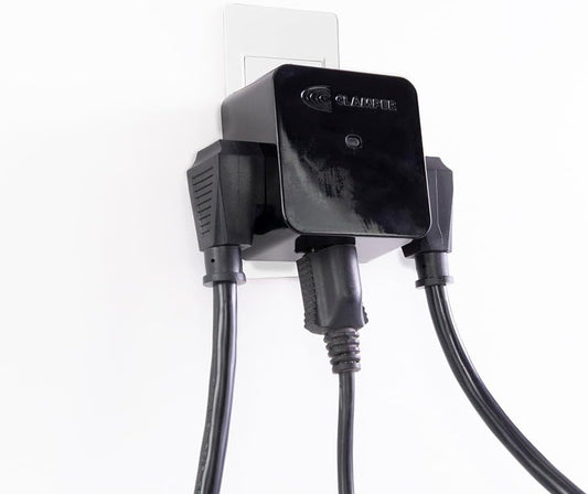 Clamper 3-Outlet Surge Protector 1800 Joules, 1875W, for TV, PC, Xbox, PS5, Refrigerators and Other Appliances (Compact Wall Surge Protector), iCLAMPER Power 3, 1-Pack Black