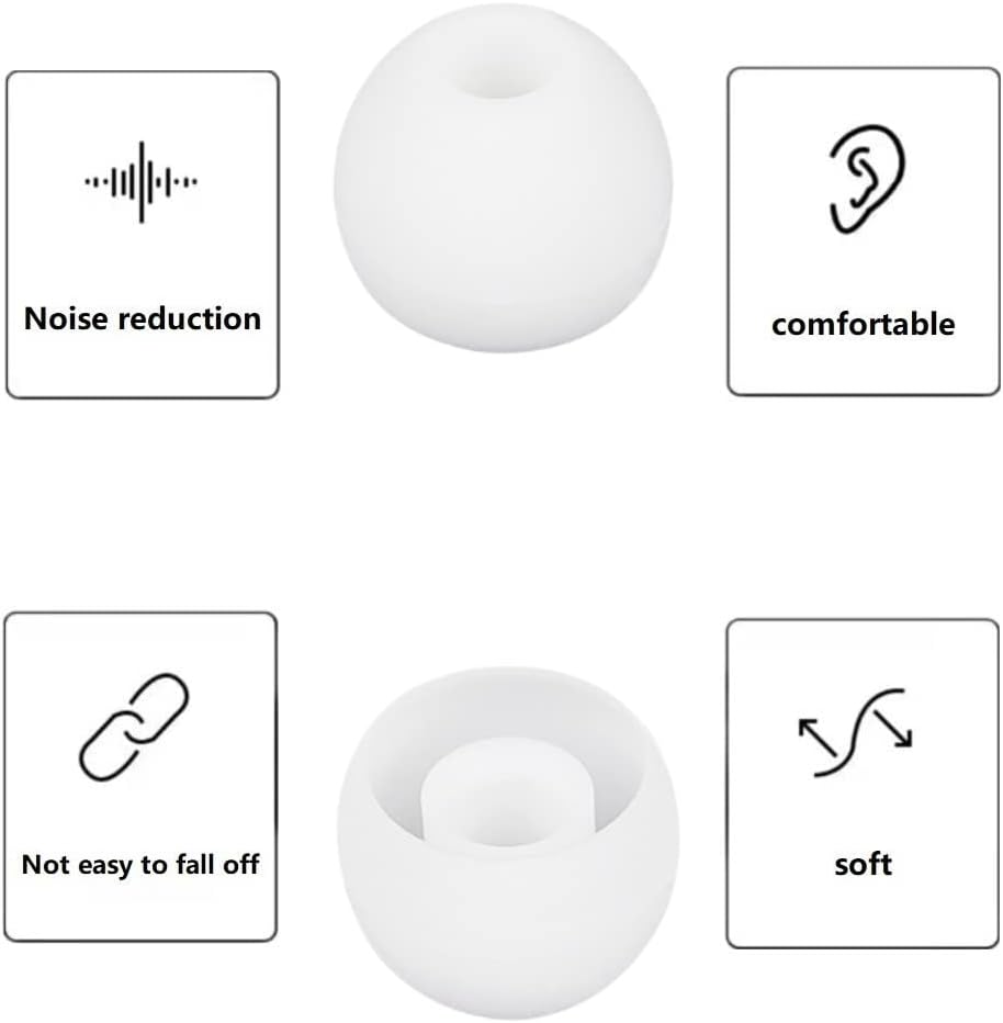 36 Pieces Large Earbud Tips Soft and Comfortable Silicone Earbud Tips Ear Bud Replacement Pieces Silicone Fit Most in-Ear Headphones，Inner Hole 3.8mm -5.5mm，Large White Earbuds Silicone Tips
