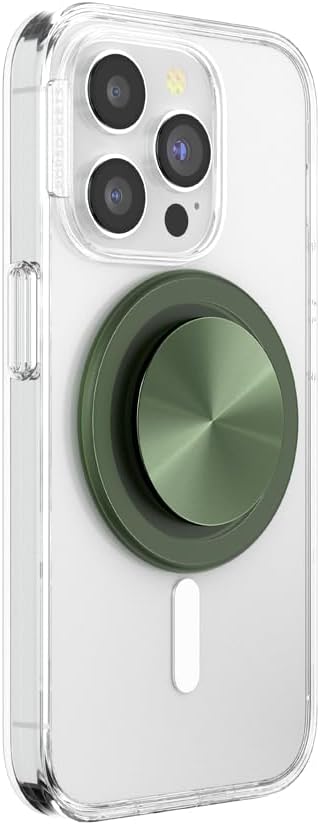 PopSockets Phone Grip for MagSafe with Kickstand, Magnetic Stand, Swappable Top, Secure Hold for iPhone MagSafe Cases, Phone & Tablet Grip - Alum Radial Olive