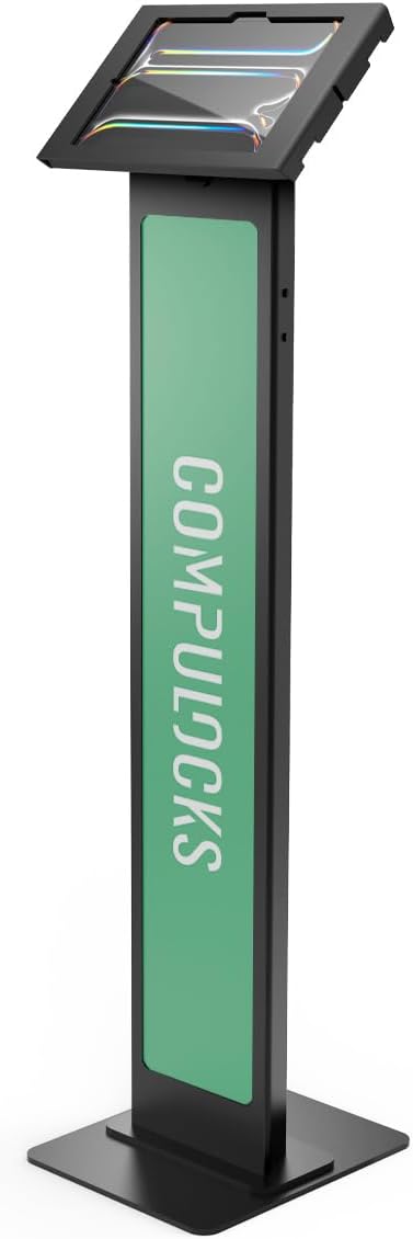 Compulocks iPad Pro M4 11" (2024) Apex Enclosure Brandable Floor Stand – Secure Tablet Display Stand, Kiosk Mount, Stand for Touchscreen Tablets, Digital Signage, POS Display - Black