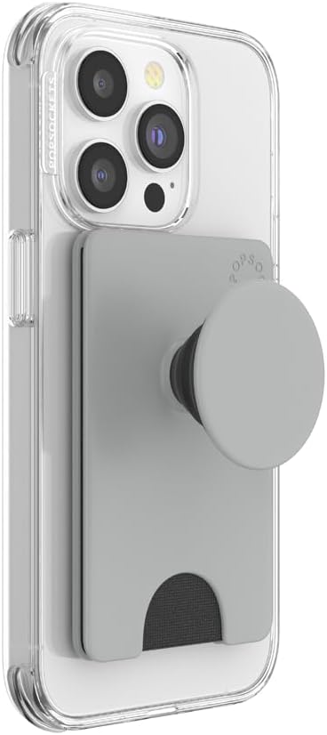 PopSockets Phone Wallet with Expanding Kickstand, Phone Card Holder - Tech Grey